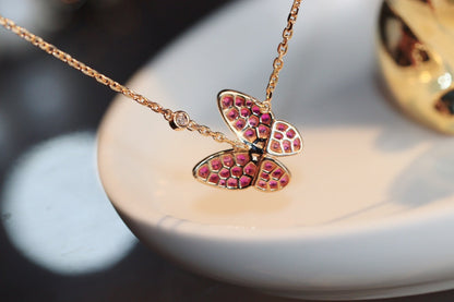 [BloomBling]BUTTERFLY RED DIAMOND ROSE GOLD NECKLACE