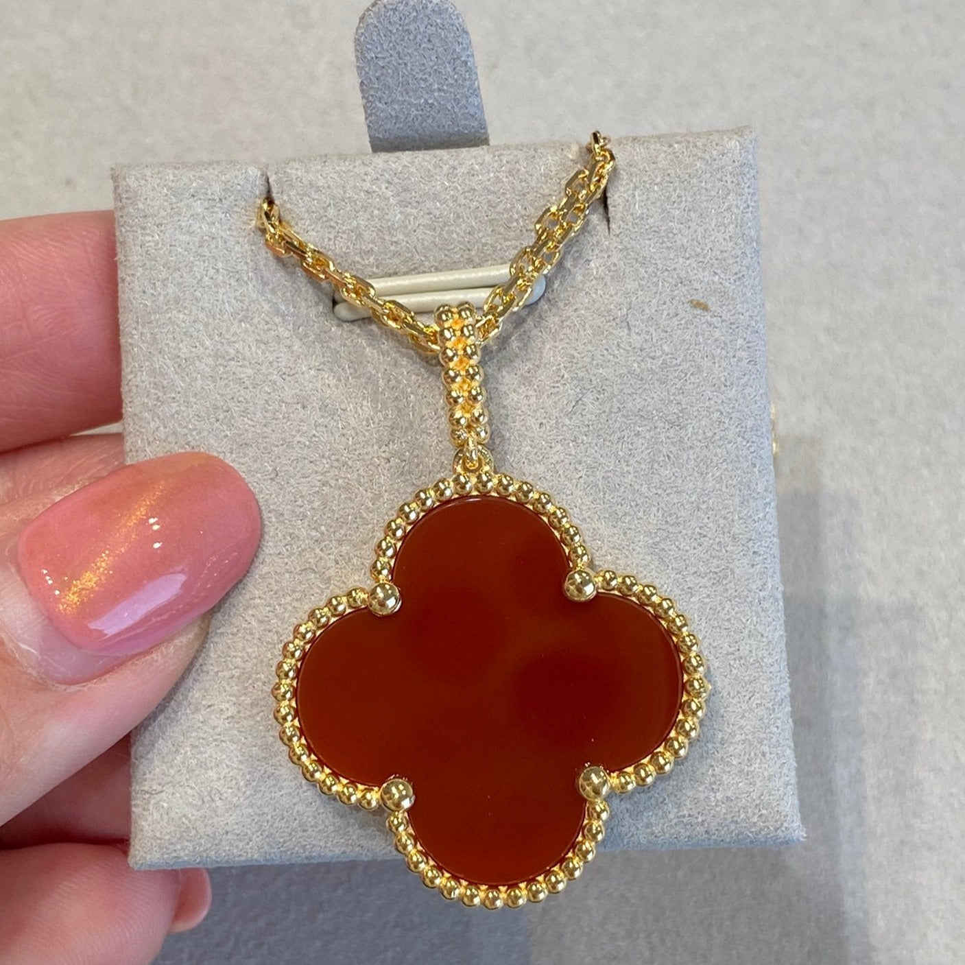 [BloomBling]CLOVER 25MM NECKLACE GOLD CARNELIAN
