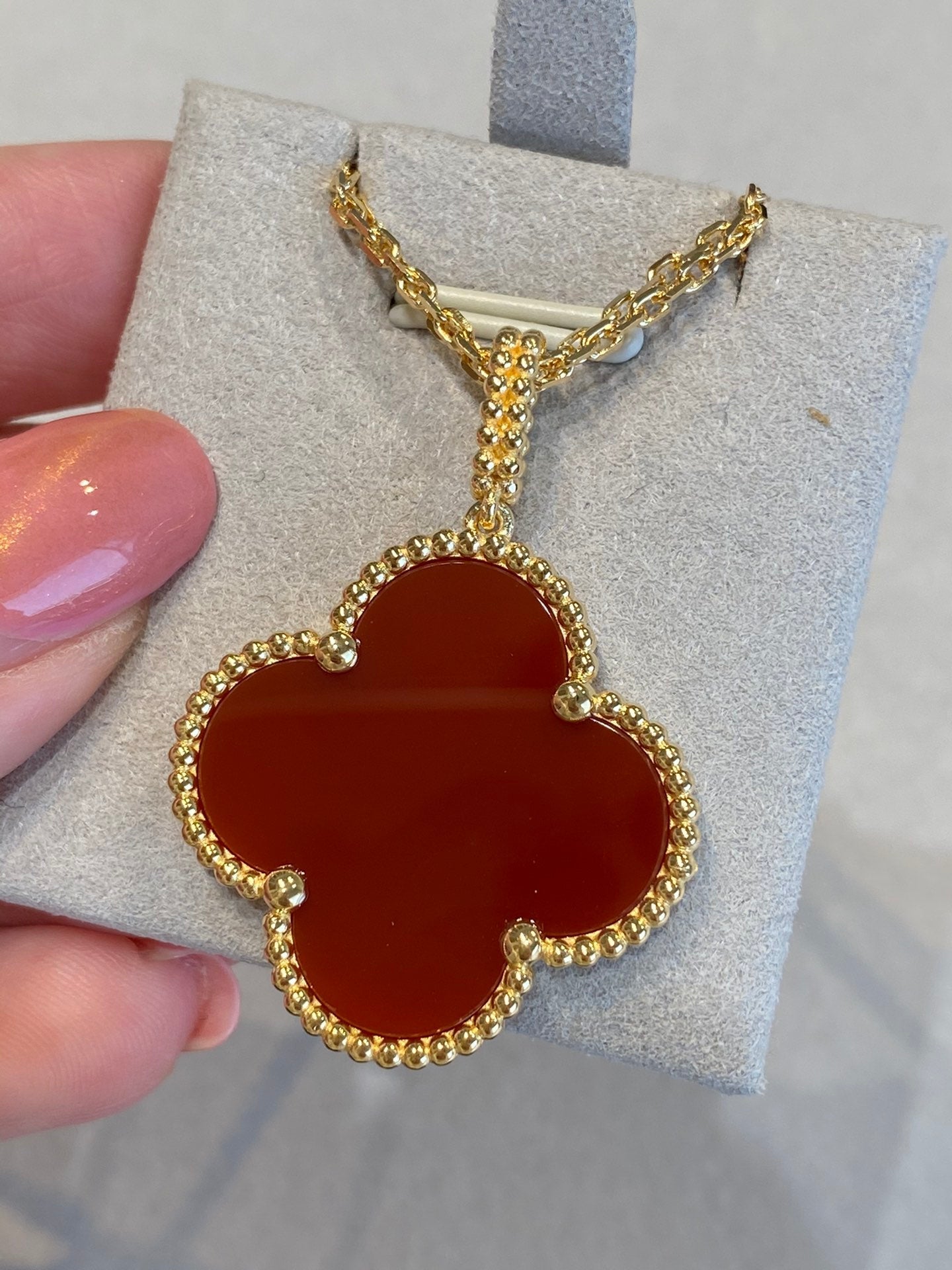 [BloomBling]CLOVER 25MM NECKLACE GOLD CARNELIAN