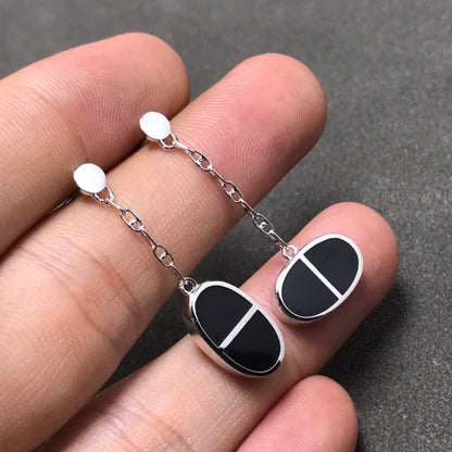 [BloomBling]CHAINE VERSO BLACK CERAMIC SILVER EARRINGS