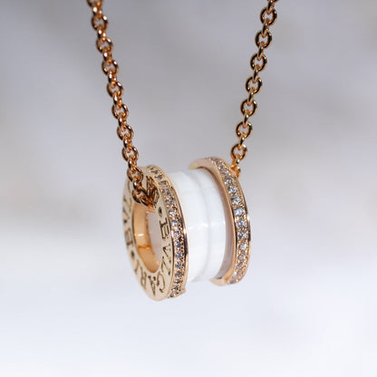 [BloomBling]ZERO 1 WHITE CERAMIC PINK GOLD DIAMOND NECKLACE