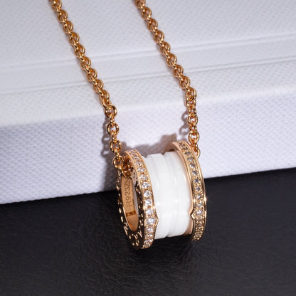 [BloomBling]ZERO 1 WHITE CERAMIC PINK GOLD DIAMOND NECKLACE