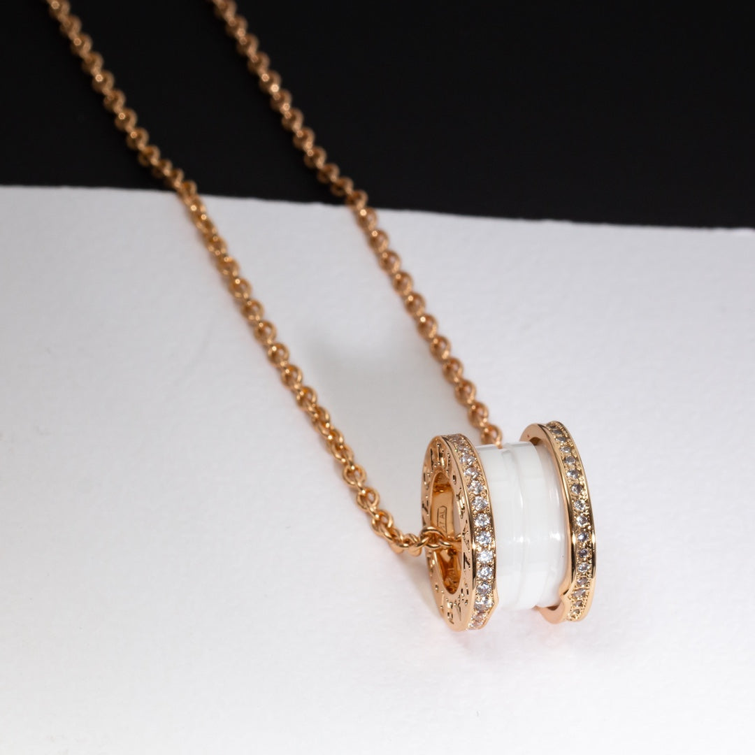[BloomBling]ZERO 1 WHITE CERAMIC PINK GOLD DIAMOND NECKLACE