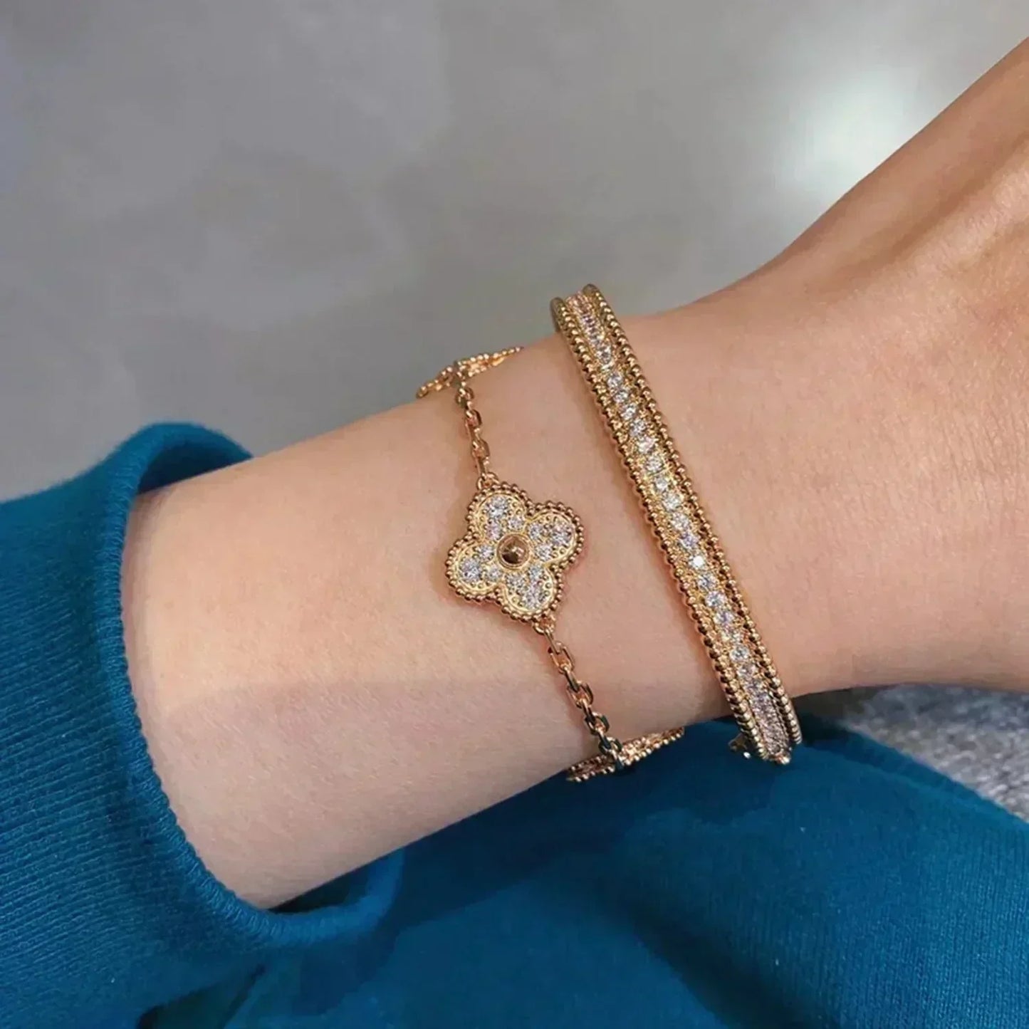 [BloomBling]CLOVER 5 MOTIFS  FULL DIAMOND BRACELET