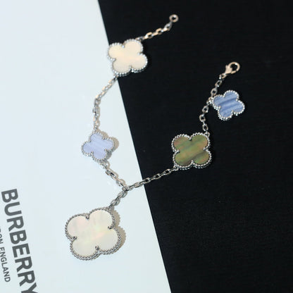 [BloomBling]CLOVER BRACELET 5 MOTIFS MOP CHALCEDONY SILVER