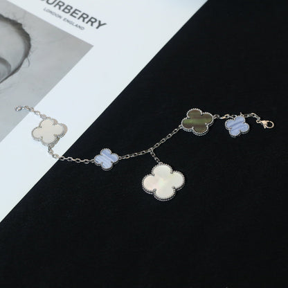 [BloomBling]CLOVER BRACELET 5 MOTIFS MOP CHALCEDONY SILVER
