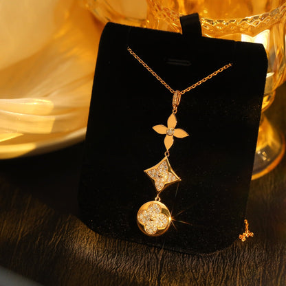 [BloomBling]STAR AND SUN DIAMOND PINK GOLD NECKLACE