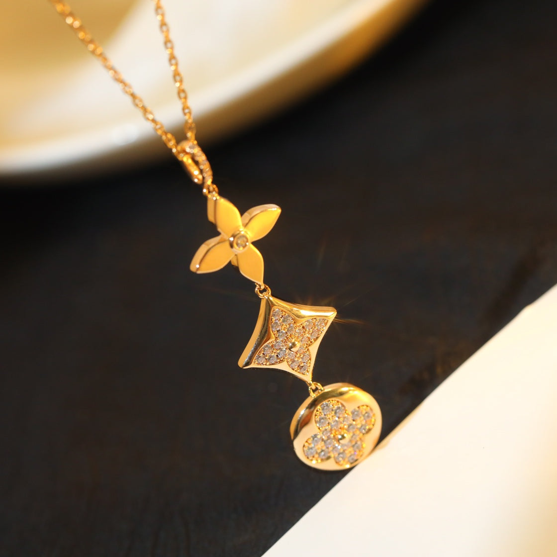 [BloomBling]STAR AND SUN DIAMOND PINK GOLD NECKLACE