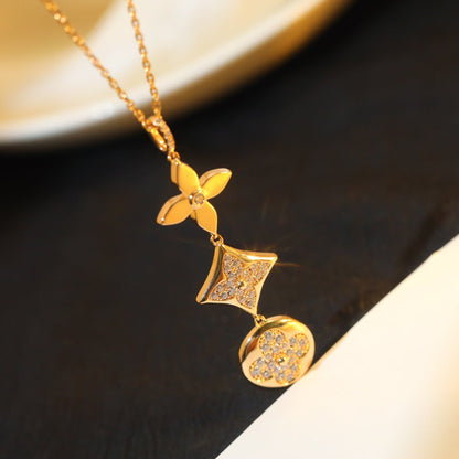 [BloomBling]STAR AND SUN DIAMOND PINK GOLD NECKLACE
