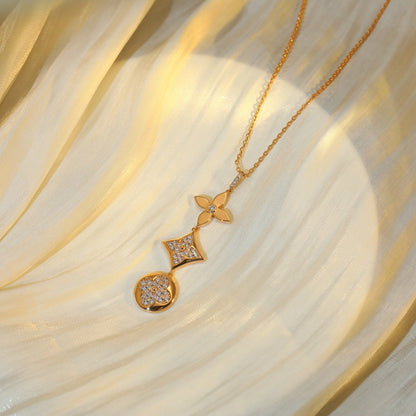 [BloomBling]STAR AND SUN DIAMOND PINK GOLD NECKLACE