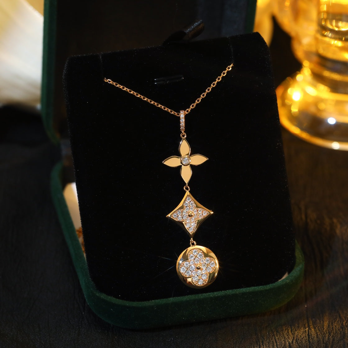 [BloomBling]STAR AND SUN DIAMOND PINK GOLD NECKLACE