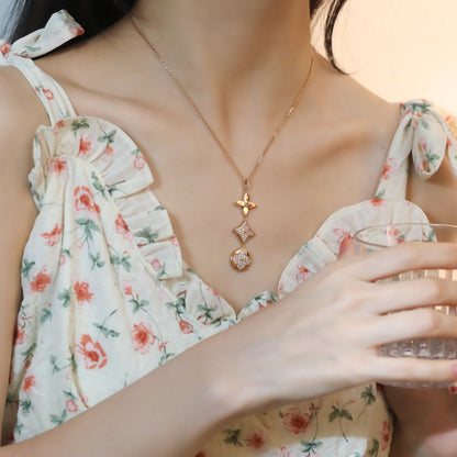 [BloomBling]STAR AND SUN DIAMOND PINK GOLD NECKLACE