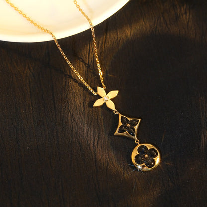 [BloomBling]STAR AND SUN ONYX PINK GOLD NECKLACE