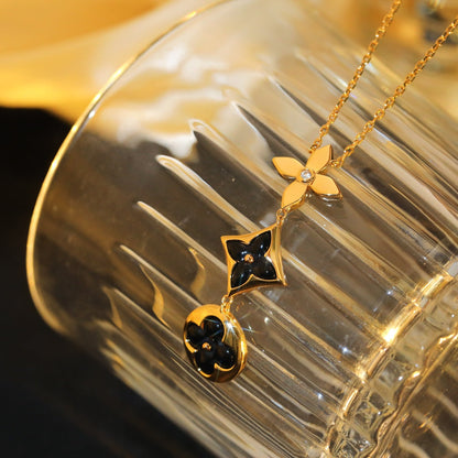 [BloomBling]STAR AND SUN ONYX PINK GOLD NECKLACE