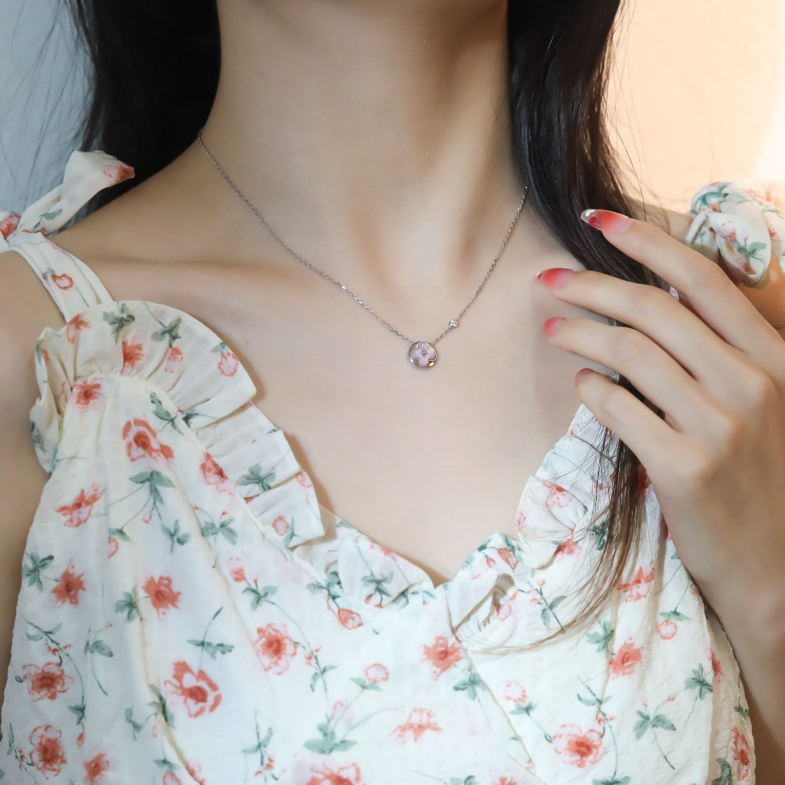 [BloomBling]SUN PEDANT PINK GOLD 1 DIAMOND NECKLACE