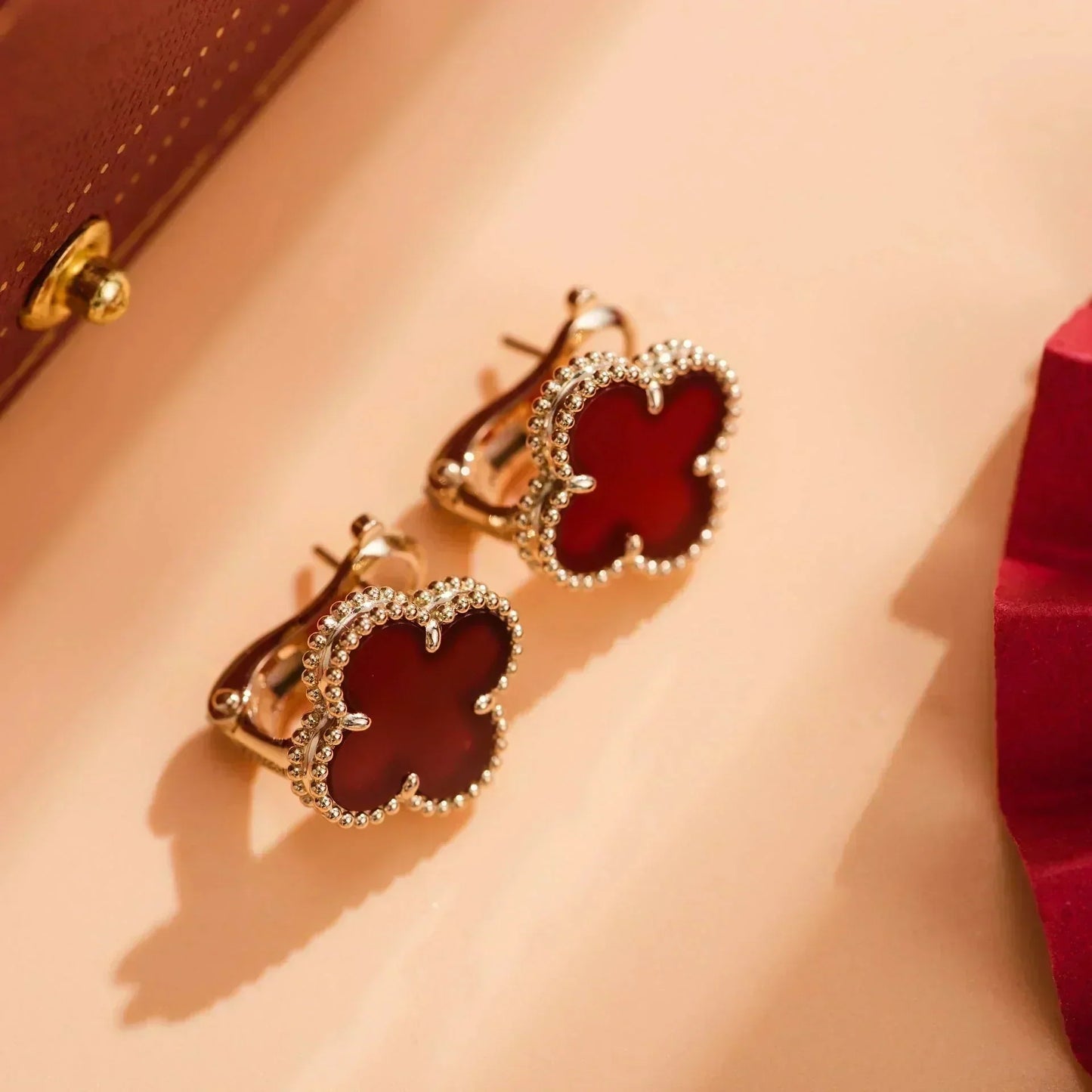 [BloomBling]CLOVER MEDIUM 1 MOTIFS CARNELIAN  EARRINGS