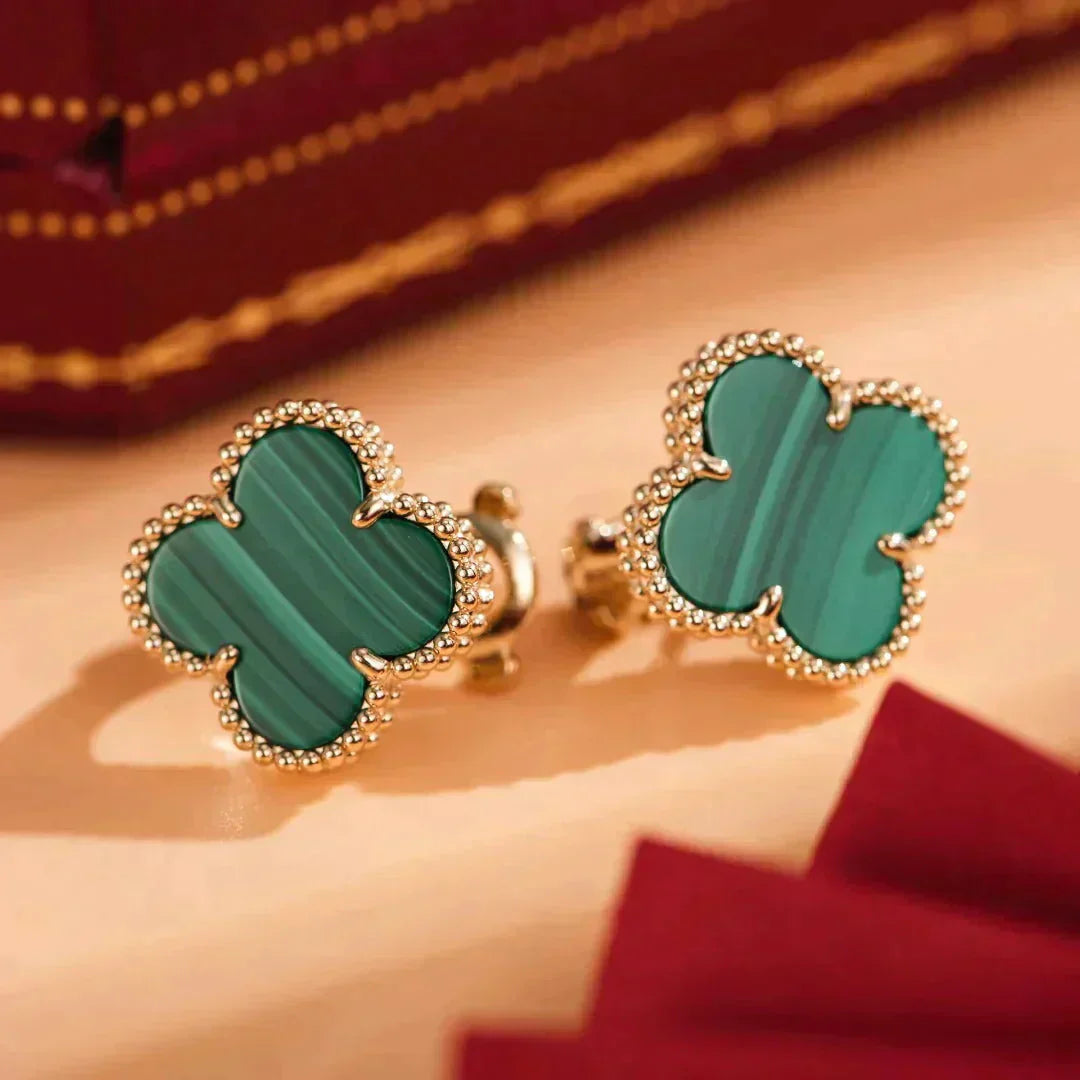 [BloomBling]CLOVER MEDIUM 1 MOTIFS MALACHITE  EARRINGS