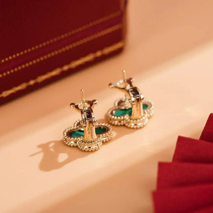 [BloomBling]CLOVER MEDIUM 1 MOTIFS MALACHITE  EARRINGS
