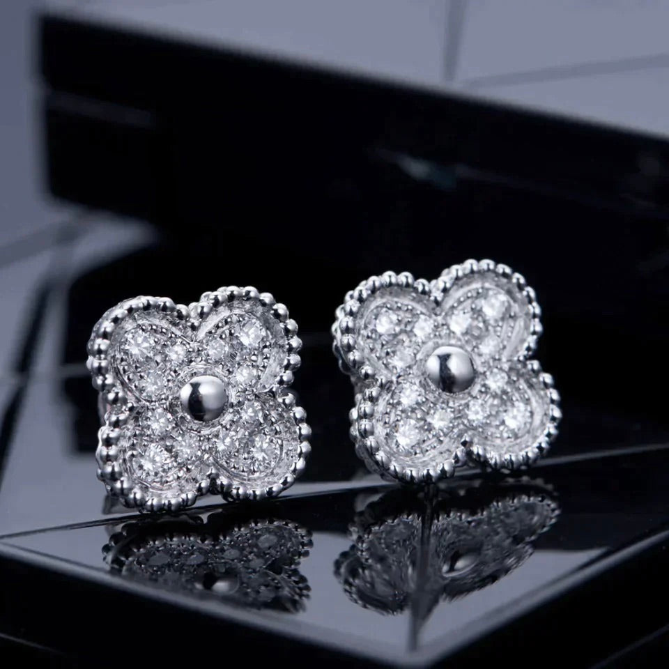 [BloomBling]CLOVER 1 MOTIFS DIAMOND STUD EARRINGS SILVER