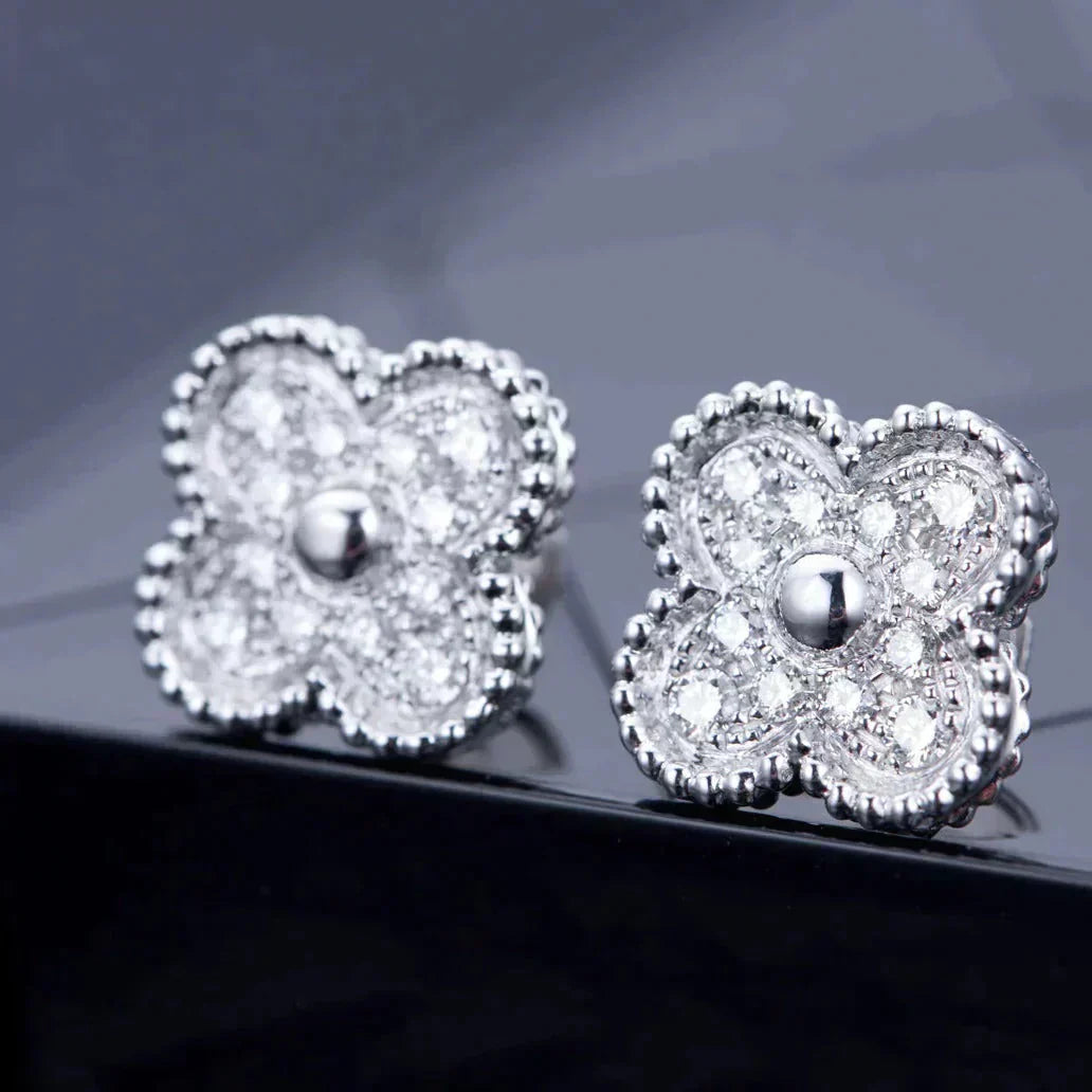 [BloomBling]CLOVER 1 MOTIFS DIAMOND STUD EARRINGS SILVER