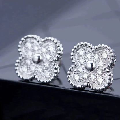 [BloomBling]CLOVER 1 MOTIFS DIAMOND STUD EARRINGS SILVER
