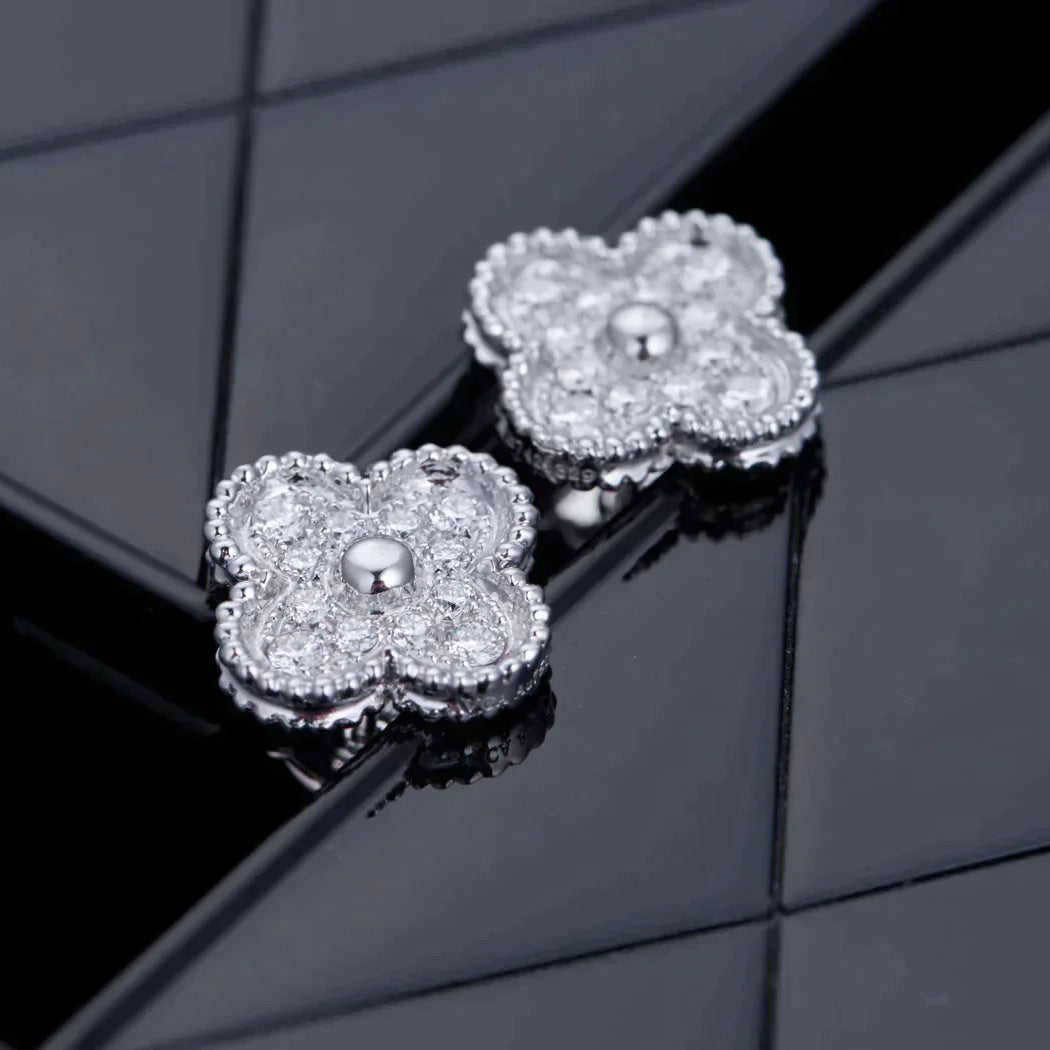 [BloomBling]CLOVER 1 MOTIFS DIAMOND STUD EARRINGS SILVER