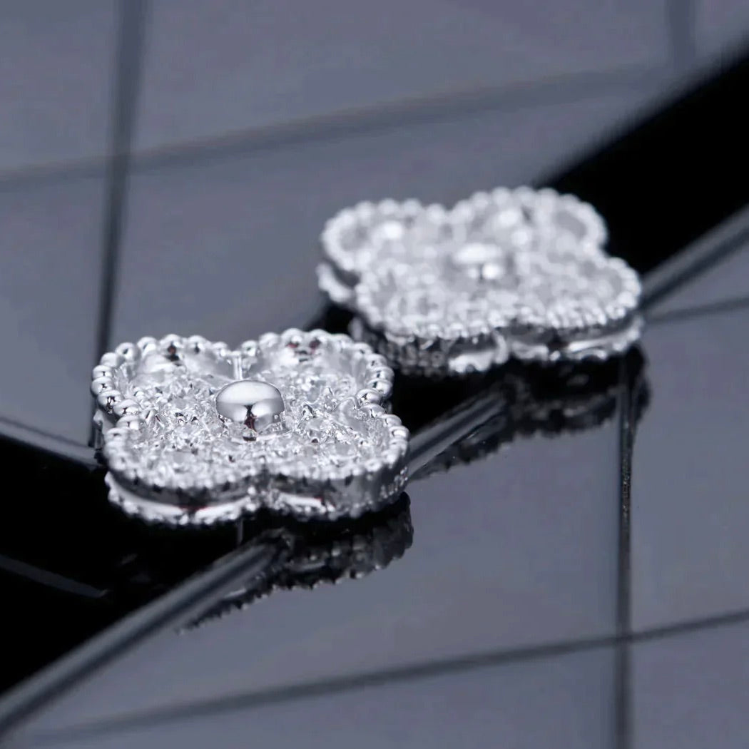 [BloomBling]CLOVER 1 MOTIFS DIAMOND STUD EARRINGS SILVER