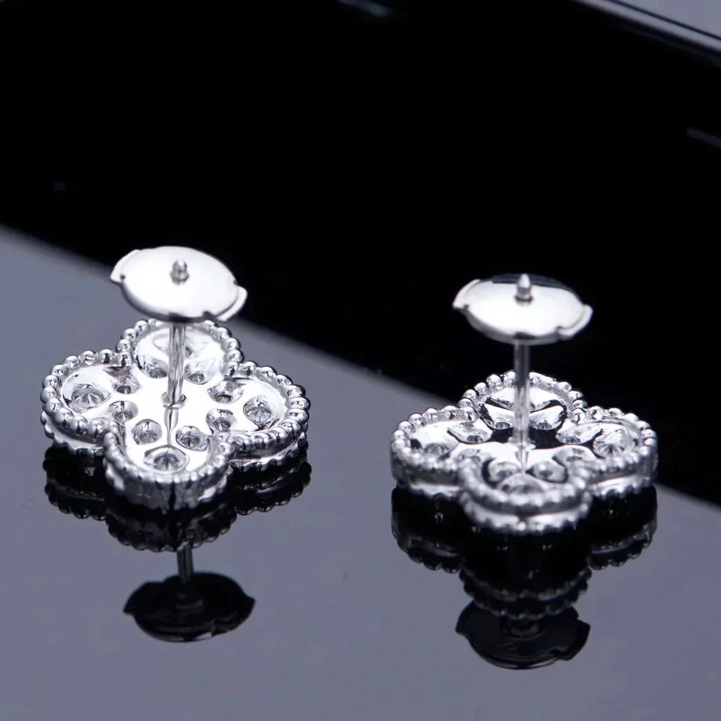 [BloomBling]CLOVER 1 MOTIFS DIAMOND STUD EARRINGS SILVER