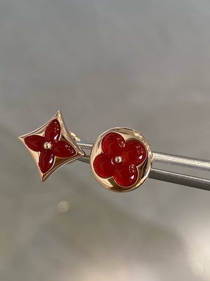 [BloomBling]STAR AND SUN PINK GOLD CARNELIAN STUD EARRINGS