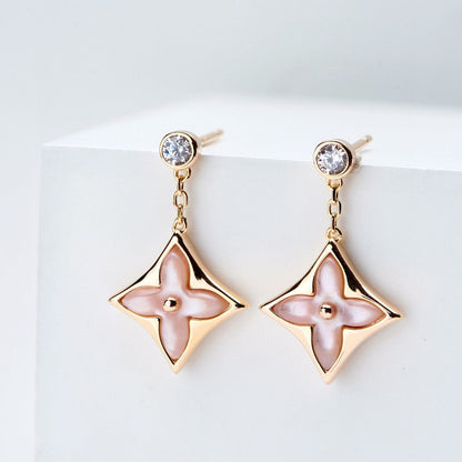 [BloomBling]DOUBLE STAR PINK GOLD MOP DROP EARRINGS