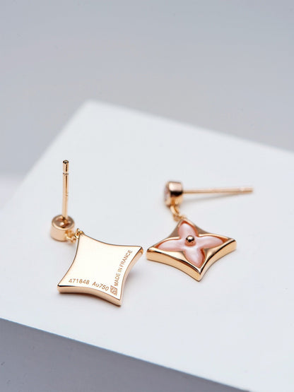 [BloomBling]DOUBLE STAR PINK GOLD MOP DROP EARRINGS