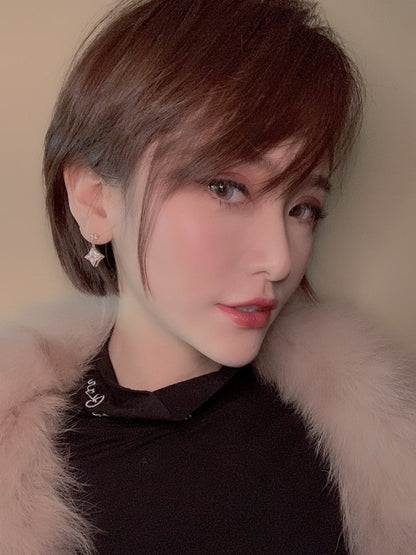 [BloomBling]DOUBLE STAR PINK GOLD MOP DROP EARRINGS