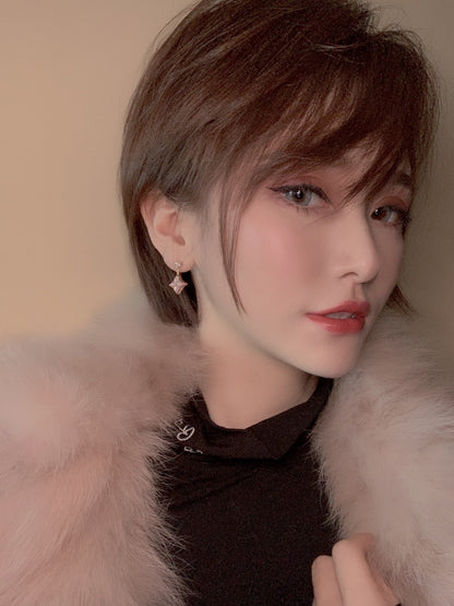 [BloomBling]DOUBLE STAR PINK GOLD MOP DROP EARRINGS