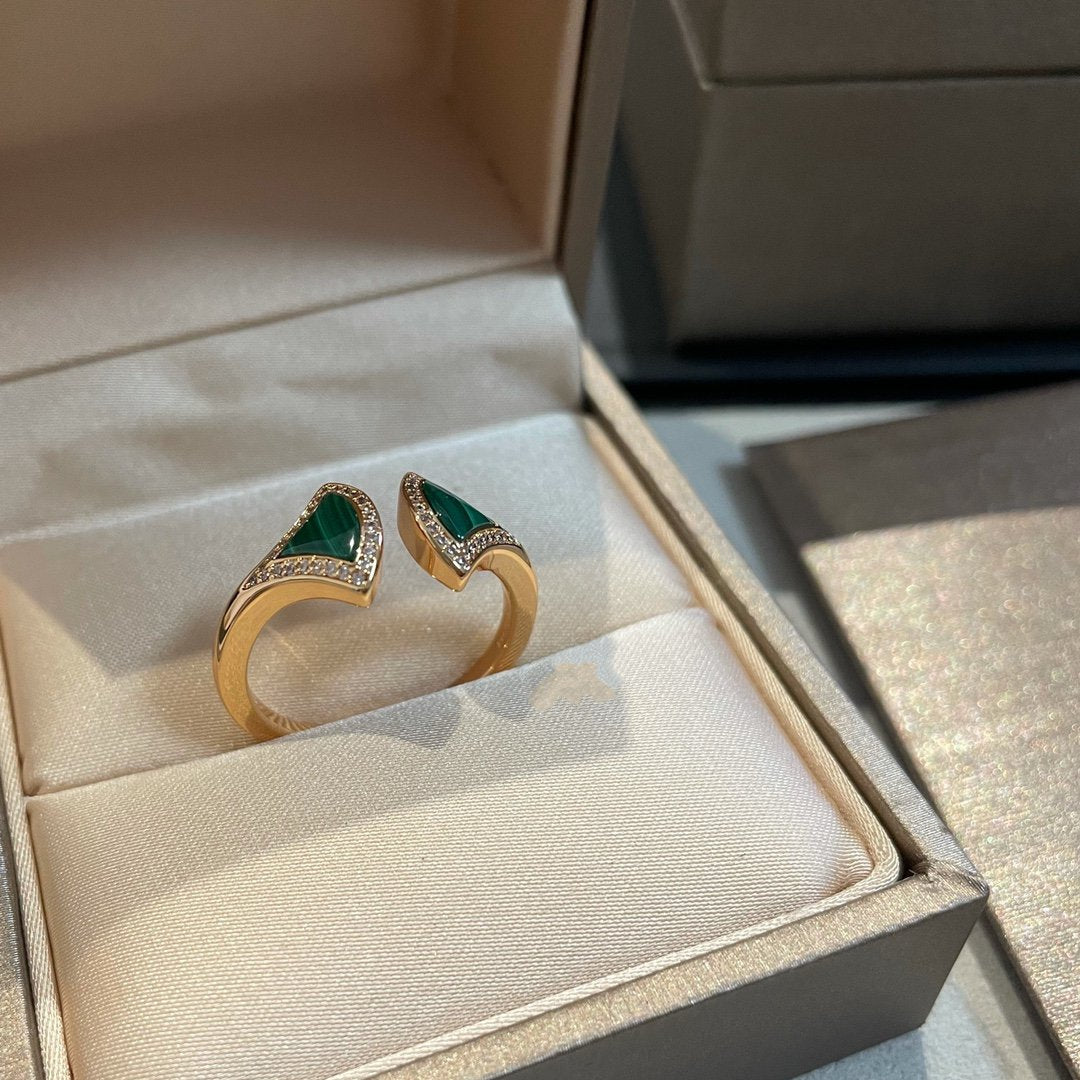 [BloomBling]DREAM MALACHITE DIAMOND OPEN RING