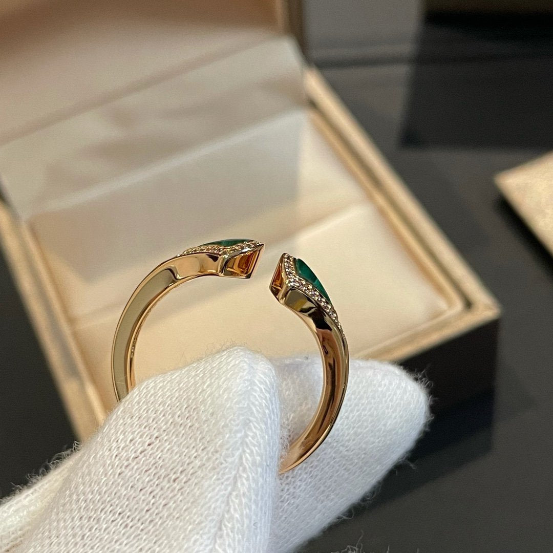 [BloomBling]DREAM MALACHITE DIAMOND OPEN RING
