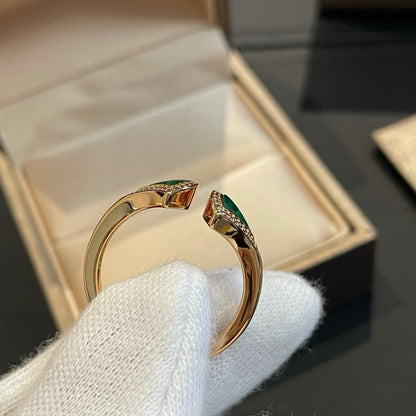 [BloomBling]DREAM MALACHITE DIAMOND OPEN RING