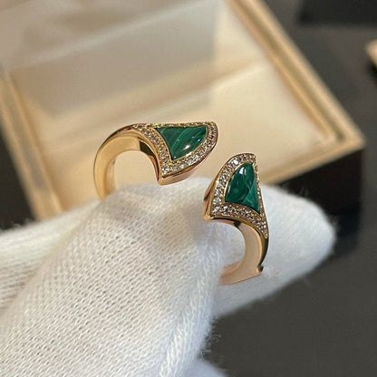 [BloomBling]DREAM MALACHITE DIAMOND OPEN RING
