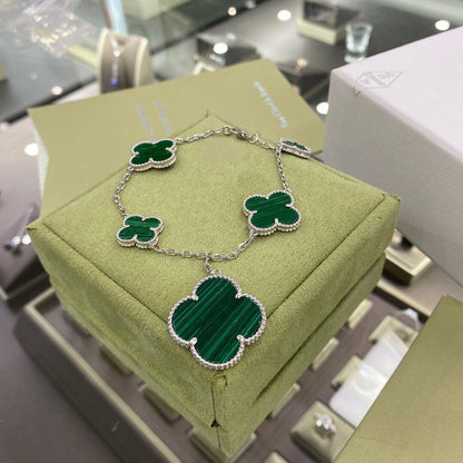 [BloomBling]CLOVER 5 MOTIFS SIVLER MALACHITE BRACELET
