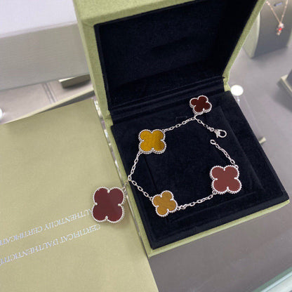 [BloomBling]CLOVER 5 MOTIFS SIVLER CARNELIAN TIGER EYE BRACELET