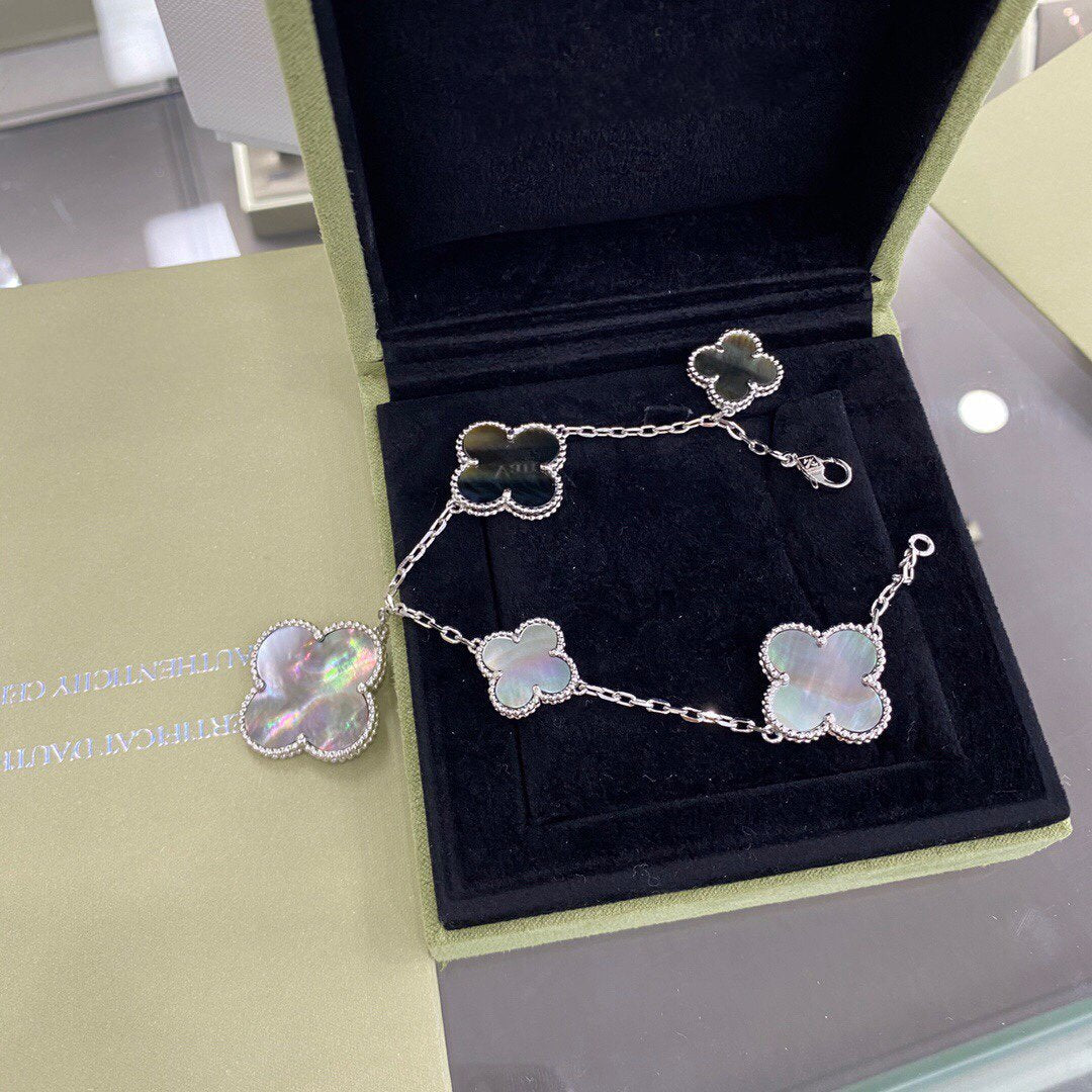 [BloomBling]CLOVER 5 MOTIFS SIVLER DARK MOP BRACELET