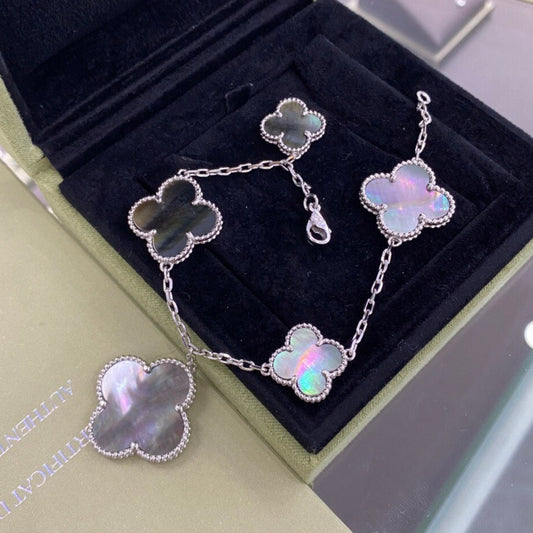 [BloomBling]CLOVER 5 MOTIFS SIVLER DARK MOP BRACELET