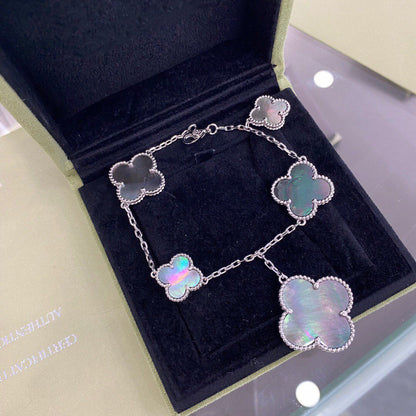 [BloomBling]CLOVER 5 MOTIFS SIVLER DARK MOP BRACELET