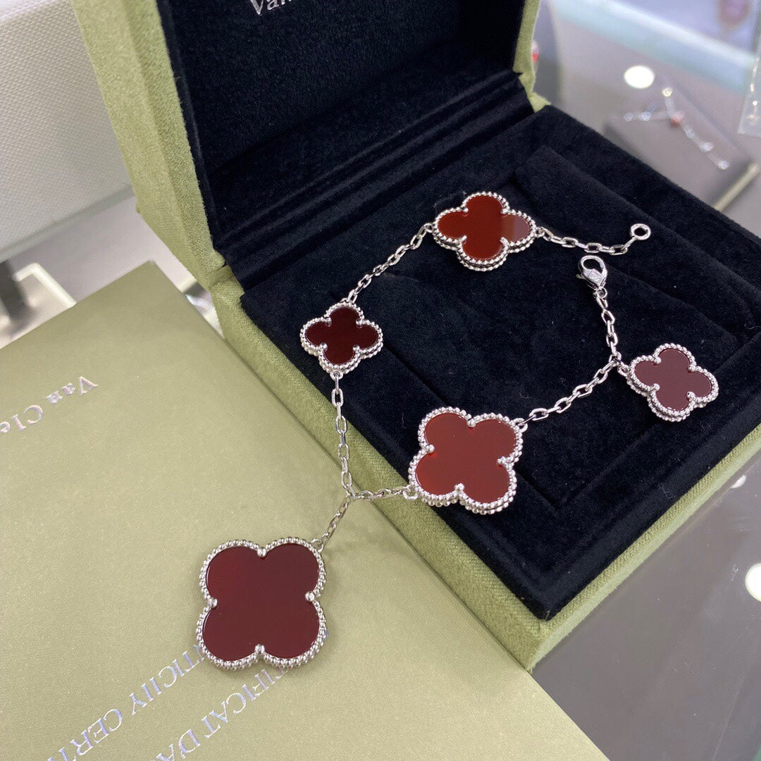 [BloomBling]CLOVER 5 MOTIFS SIVLER CARNELIAN BRACELET