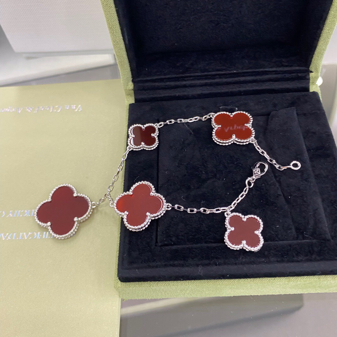 [BloomBling]CLOVER 5 MOTIFS SIVLER CARNELIAN BRACELET
