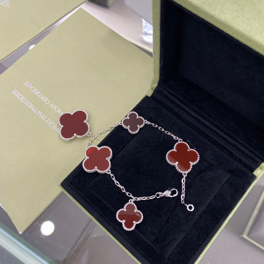 [BloomBling]CLOVER 5 MOTIFS SIVLER CARNELIAN BRACELET