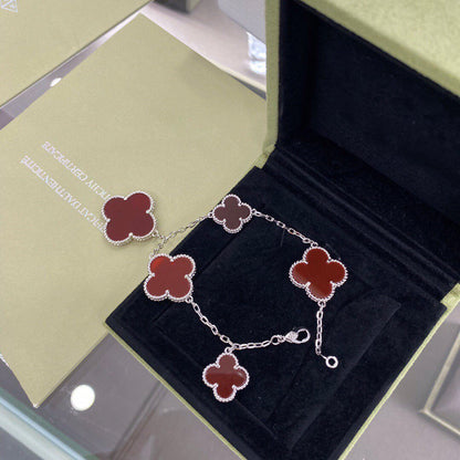 [BloomBling]CLOVER 5 MOTIFS SIVLER CARNELIAN BRACELET