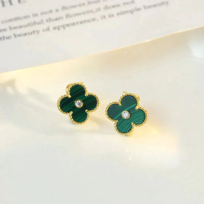 [BloomBling]CLOVER MEDIUM 1 MOTIFS MALACHITE DIAMOND EARRINGS