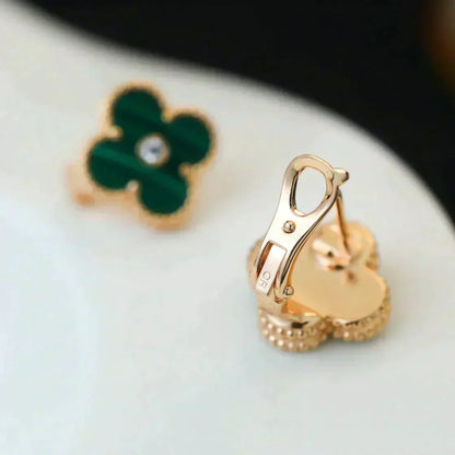 [BloomBling]CLOVER MEDIUM 1 MOTIFS MALACHITE DIAMOND EARRINGS