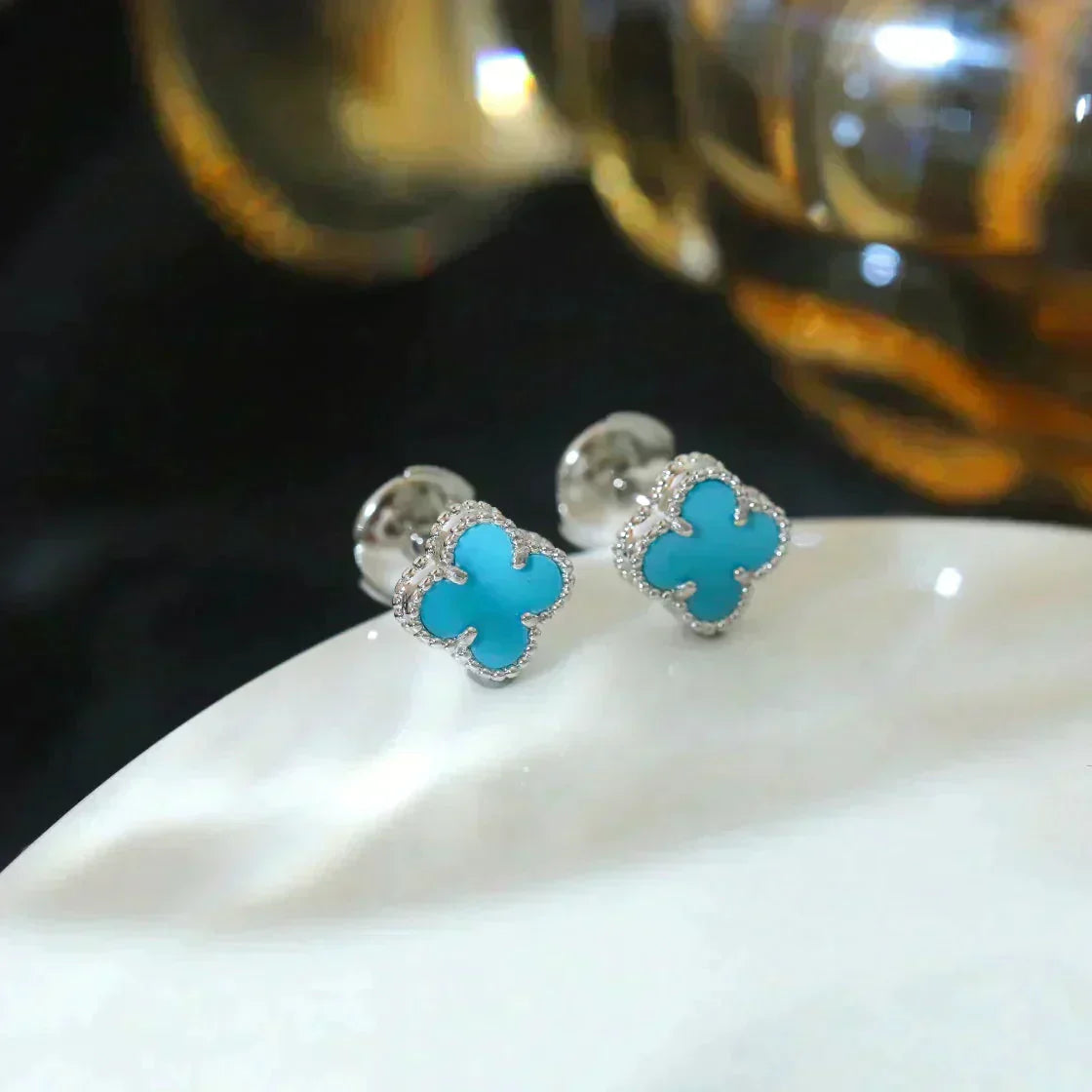 [BloomBling]CLOVER MINI 9.5MM ONYX STUD EARRINGS SILVER