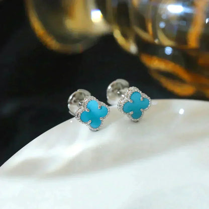 [BloomBling]CLOVER MINI 9.5MM ONYX STUD EARRINGS SILVER